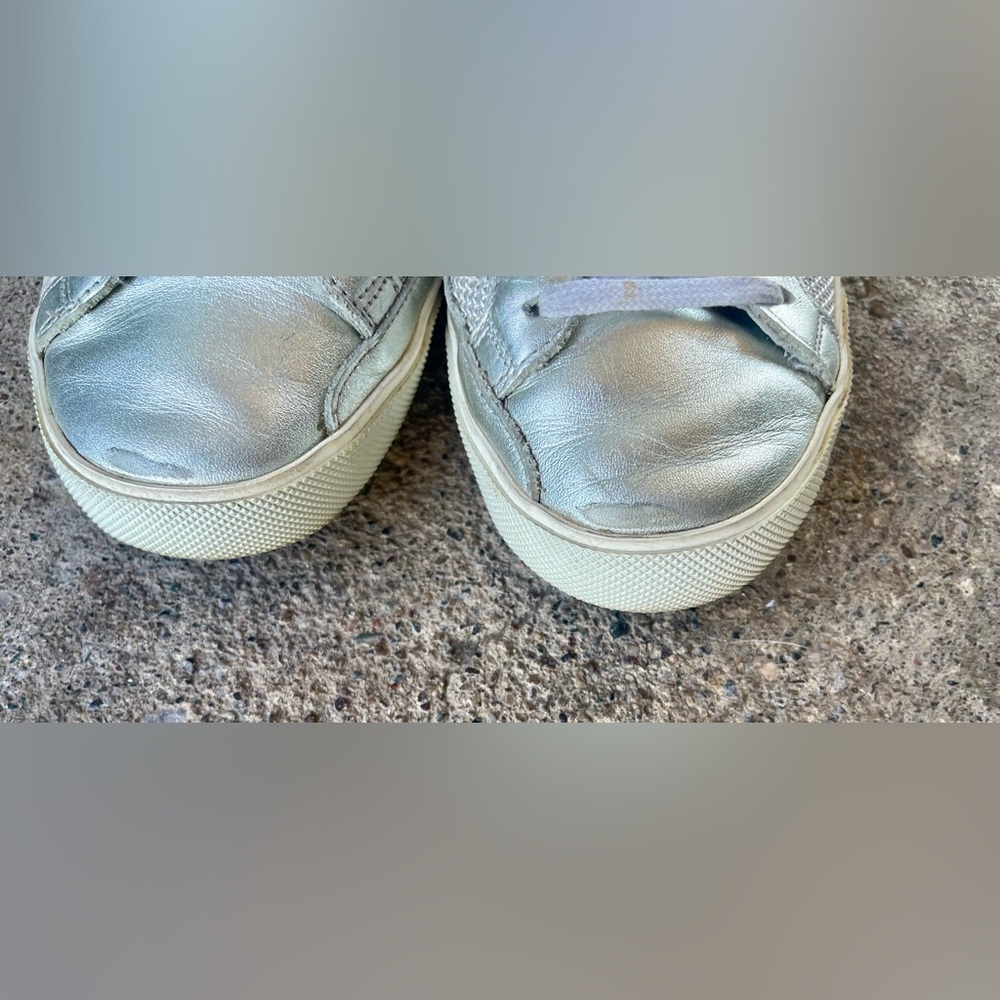 Golden Goose Superstar White Silver Half Green Laminated Leather Sneakers SzEU38 - Picture 6 of 11